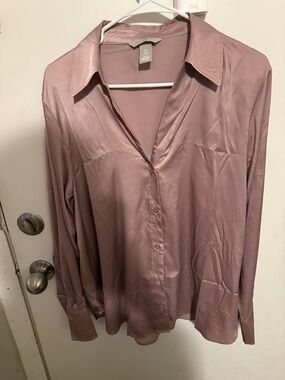 Women's Satin Button-Front Blouse - Dusty Mauve